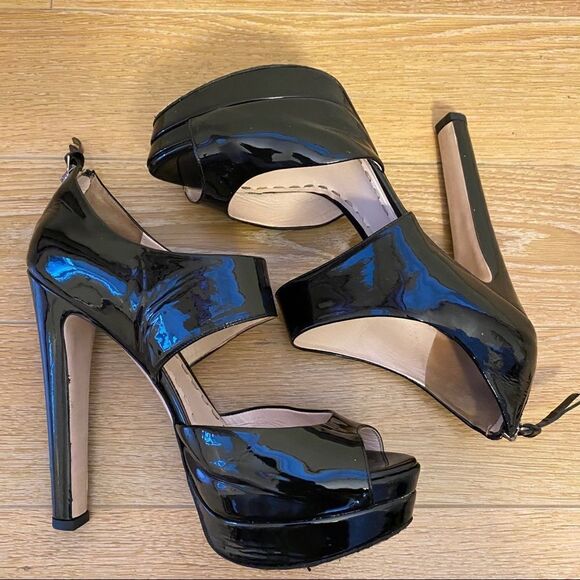 Miu Miu-Black Patent Peep Toe Zip Platform - Picture 2 of 12